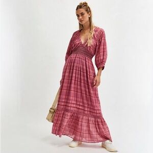 Free People Pink Plaid Maxi Dress